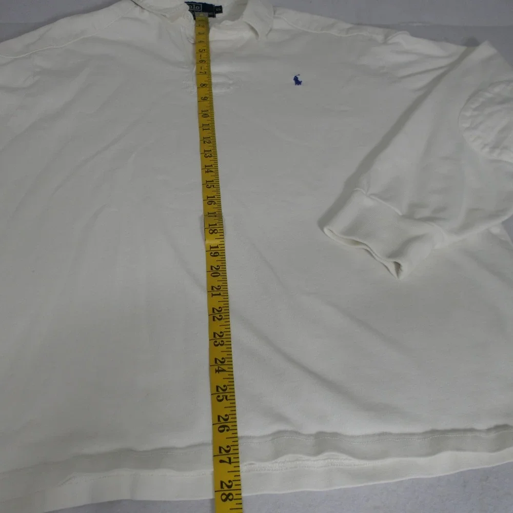 Polo Ralph Lauren Mens Rugby Shirt XL White Preppy Elbow Patch Long Sleeve